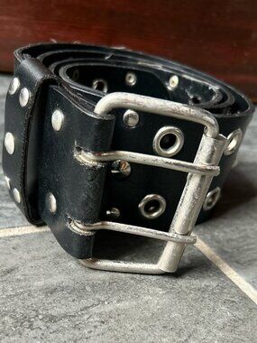 The Most Y2K Statement Belt with Silver Grommets and Large Silver Buckle Ever